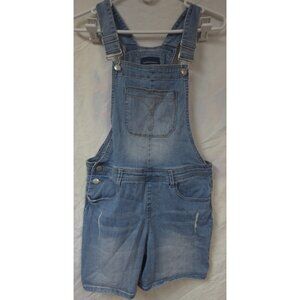Calvin Klein Womens L 12/14 Distressed Light Blue Denim Bib Overall Jorts Shorts